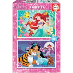 2 Puzzles De 48 Pièces Avec Ariel Et Jasmine