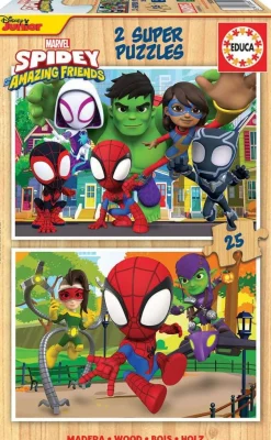2 Puzzles Disney De 25 Pièces En Bois Spidey Et Hi