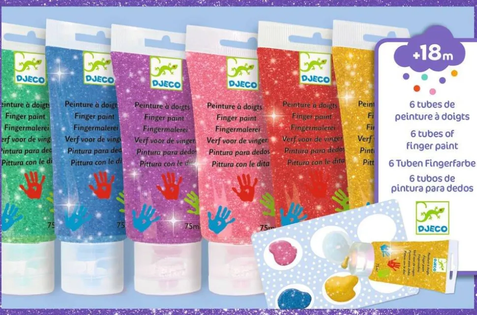 6 Tubes De Peinture À Doigts Pailletées