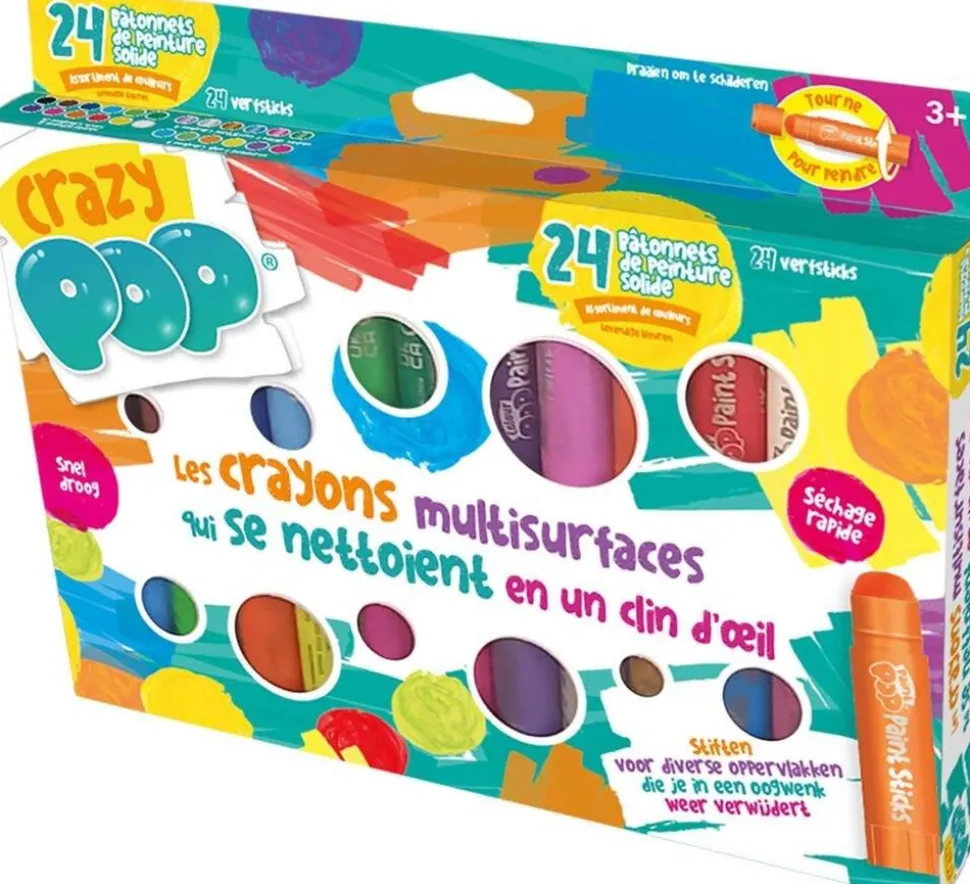 Boite de 24 crayons peinture couleur vive Crazy Pop
