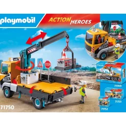 Camion grue avec ouvrier & accessoires Playmobil Action Heroes 71750