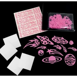 Etoiles et planètes phosphorescentes roses 200 pièces