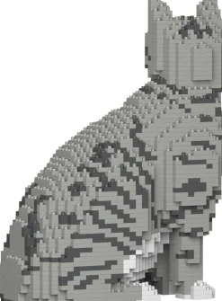 Figurine Chat tigré gris clair assis Bloc de construction Jekca