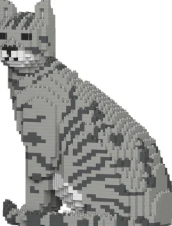 Figurine Chat tigré gris clair assis Bloc de construction Jekca