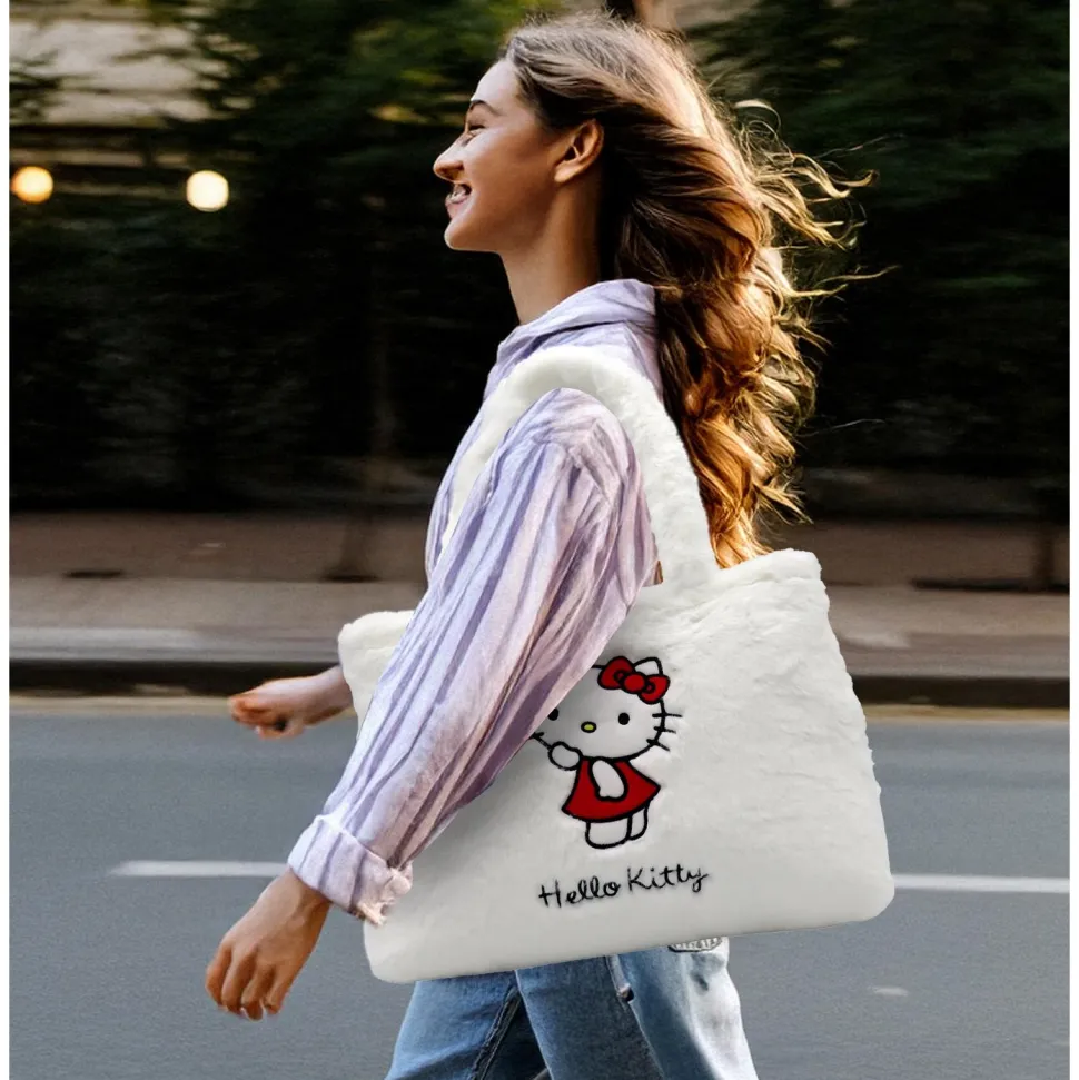 Grand sac bandoulière en peluche Hello Kitty