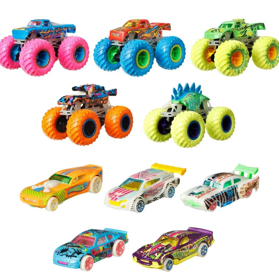 Hot Wheels Monster Trucks - Coffret 10 Véhicules Phosphorescents
