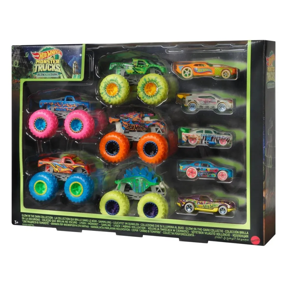 Hot Wheels Monster Trucks - Coffret 10 Véhicules Phosphorescents