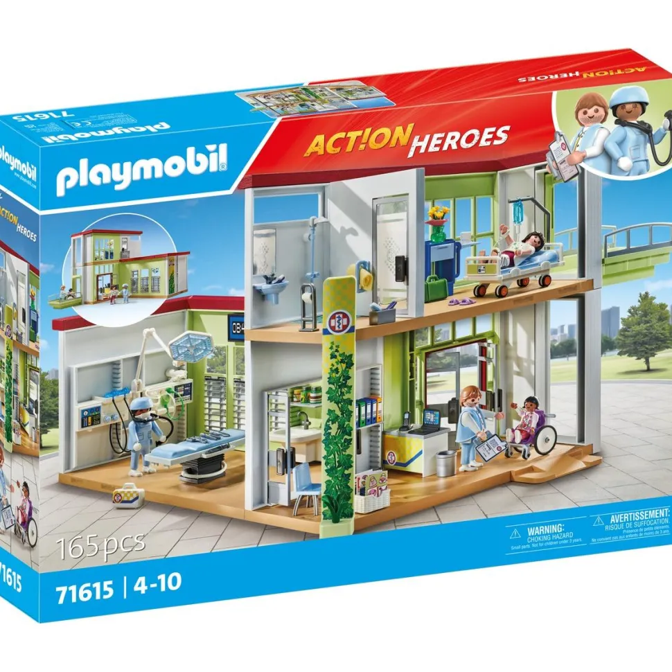 Hôpital aménagé avec toit végétal Playmobil Action Heroes 71615