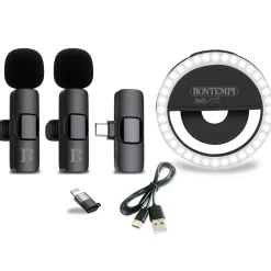 Kit réseau sociaux avec microphone cravate et anneau lumineux