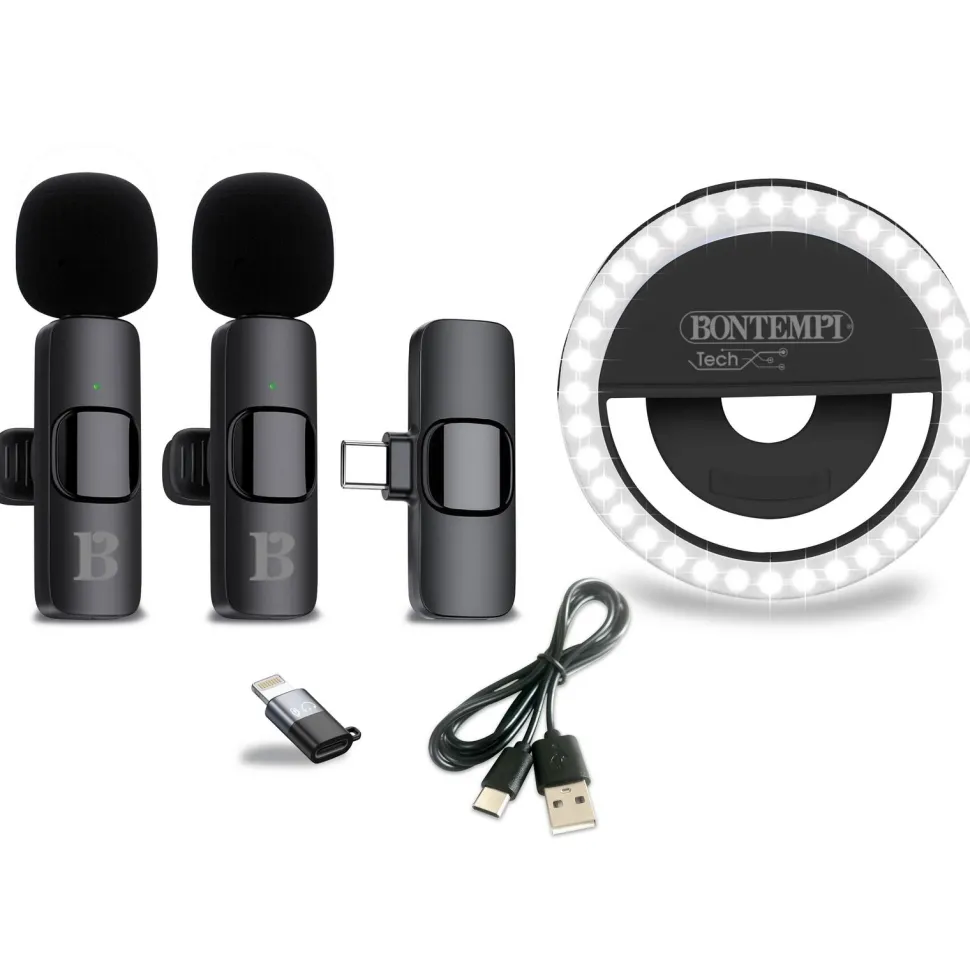 Kit réseau sociaux avec microphone cravate et anneau lumineux