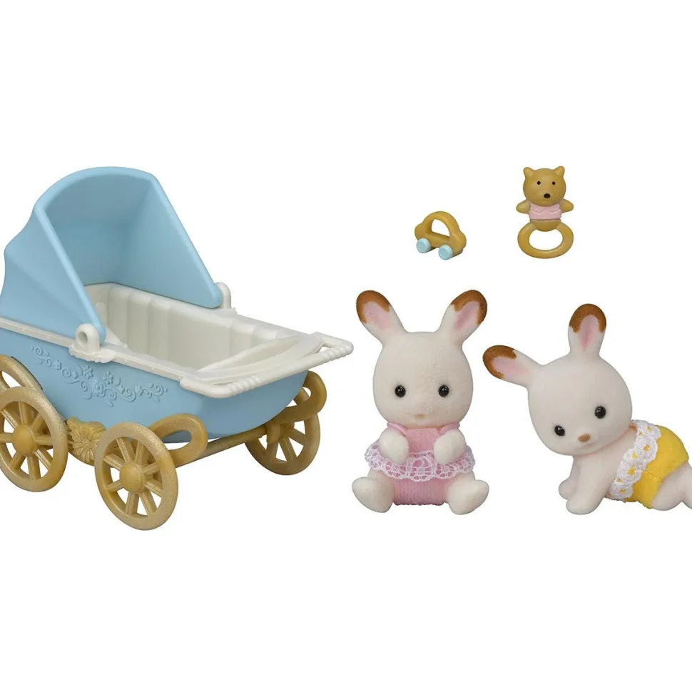 Les Jumeaux lapin chocolat et poussette double - Sylvanian Families 5432