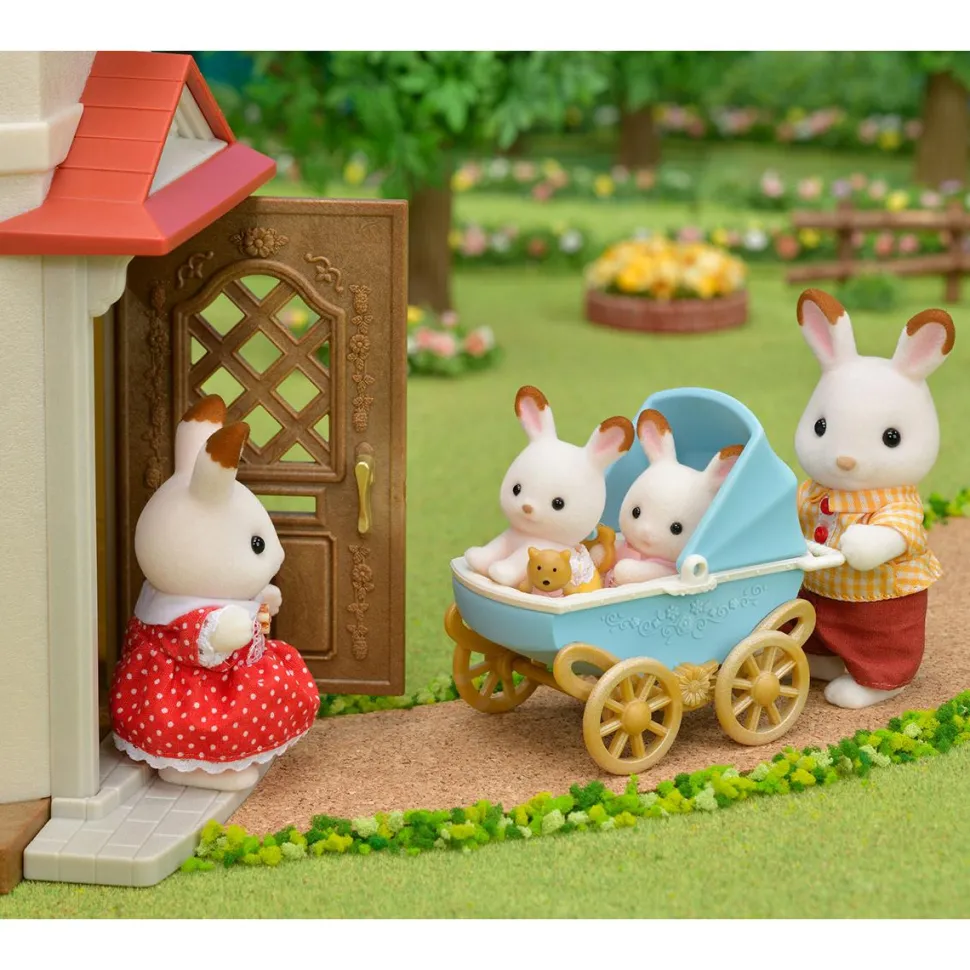 Les Jumeaux lapin chocolat et poussette double - Sylvanian Families 5432