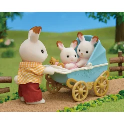 Les Jumeaux lapin chocolat et poussette double - Sylvanian Families 5432