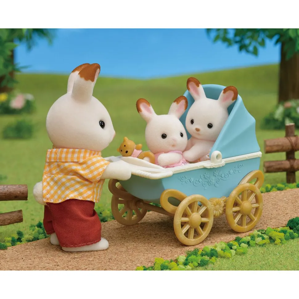 Les Jumeaux lapin chocolat et poussette double - Sylvanian Families 5432