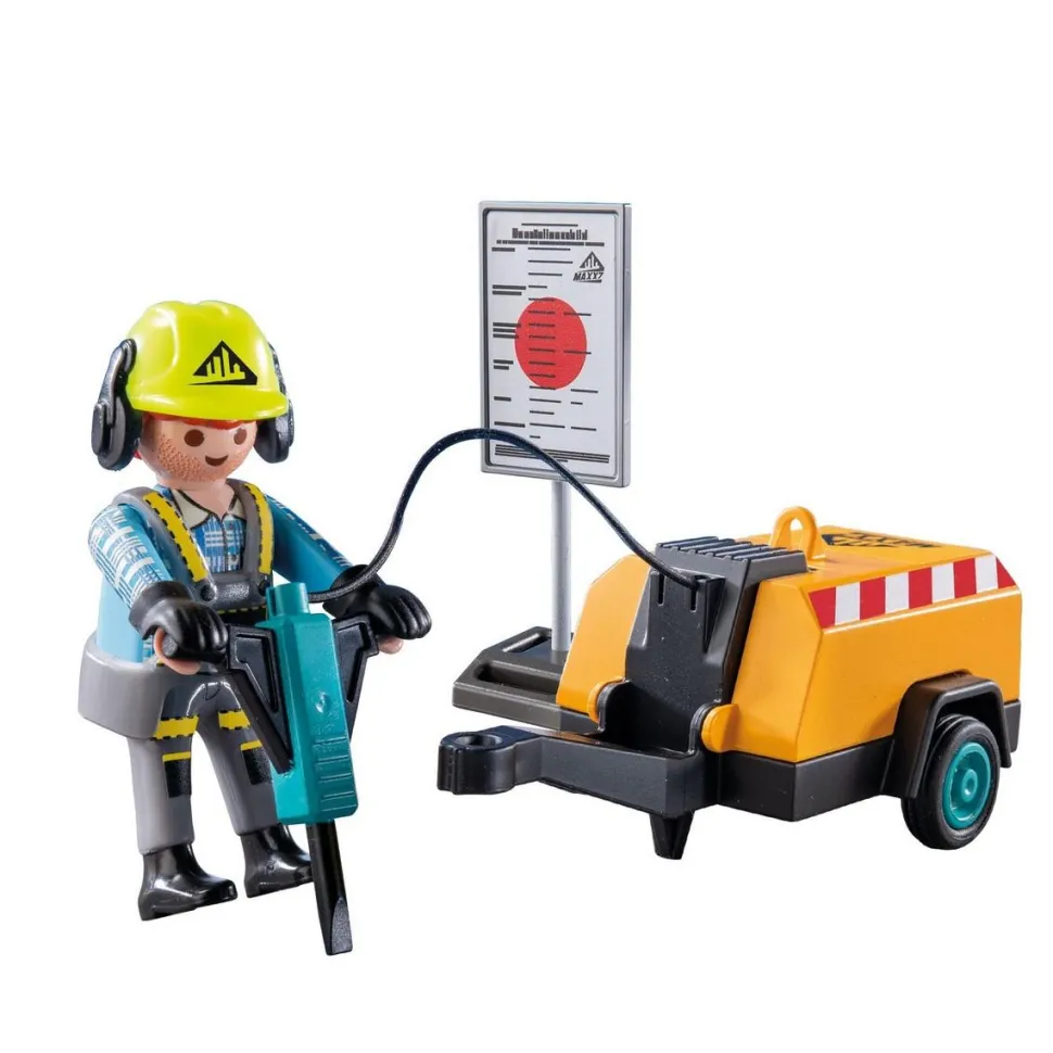 Ouvrier avec marteau-piqueur et signalisation Playmobil Action Heroes 71752
