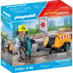 Ouvrier avec marteau-piqueur et signalisation Playmobil Action Heroes 71752