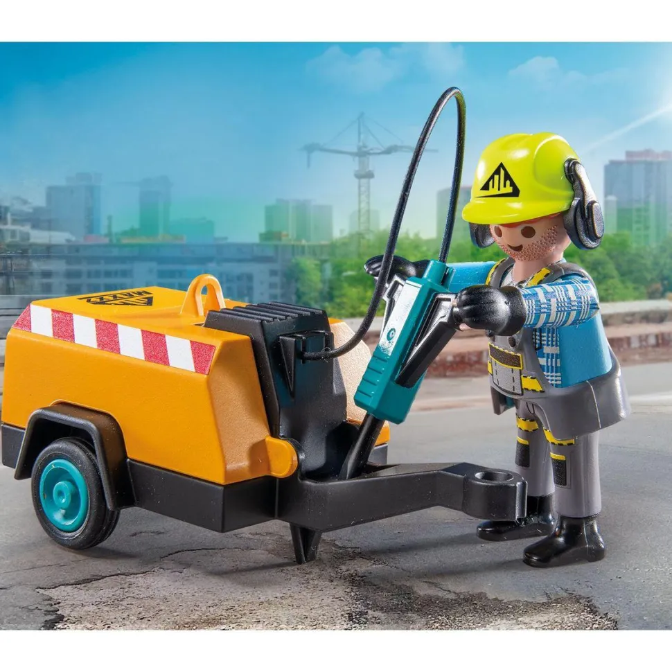 Ouvrier avec marteau-piqueur et signalisation Playmobil Action Heroes 71752