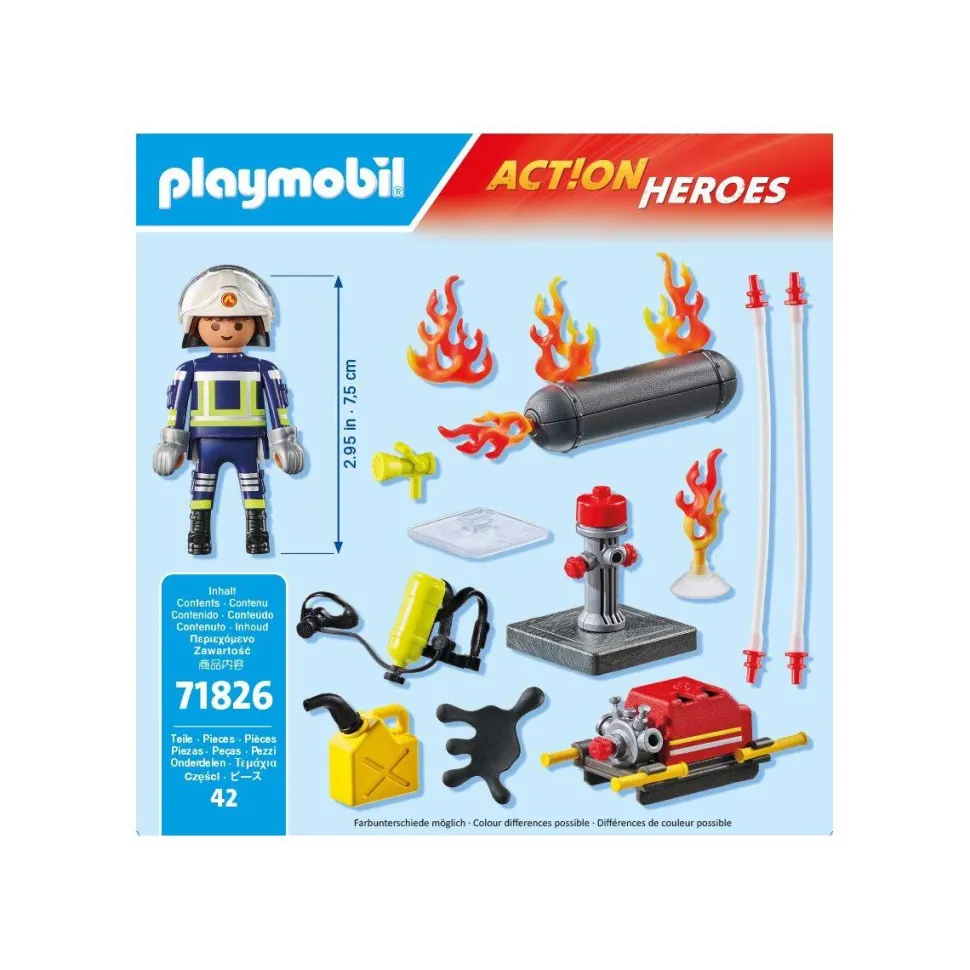 Pompier pompe à eau et réservoir enflammé PLAYMOBIL ACTION HEROES 71826
