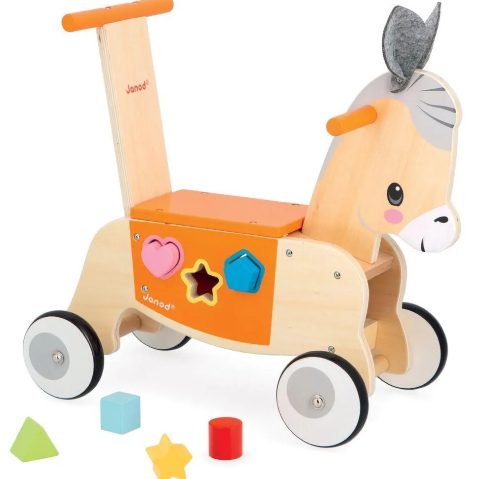 Porteur en bois Ane avec boite à forme