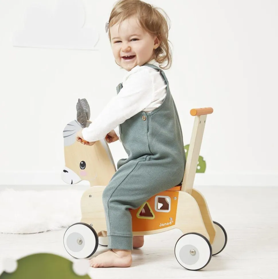 Porteur en bois Ane avec boite à forme