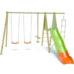 Portique bois métal 2,30 mètres avec toboggan