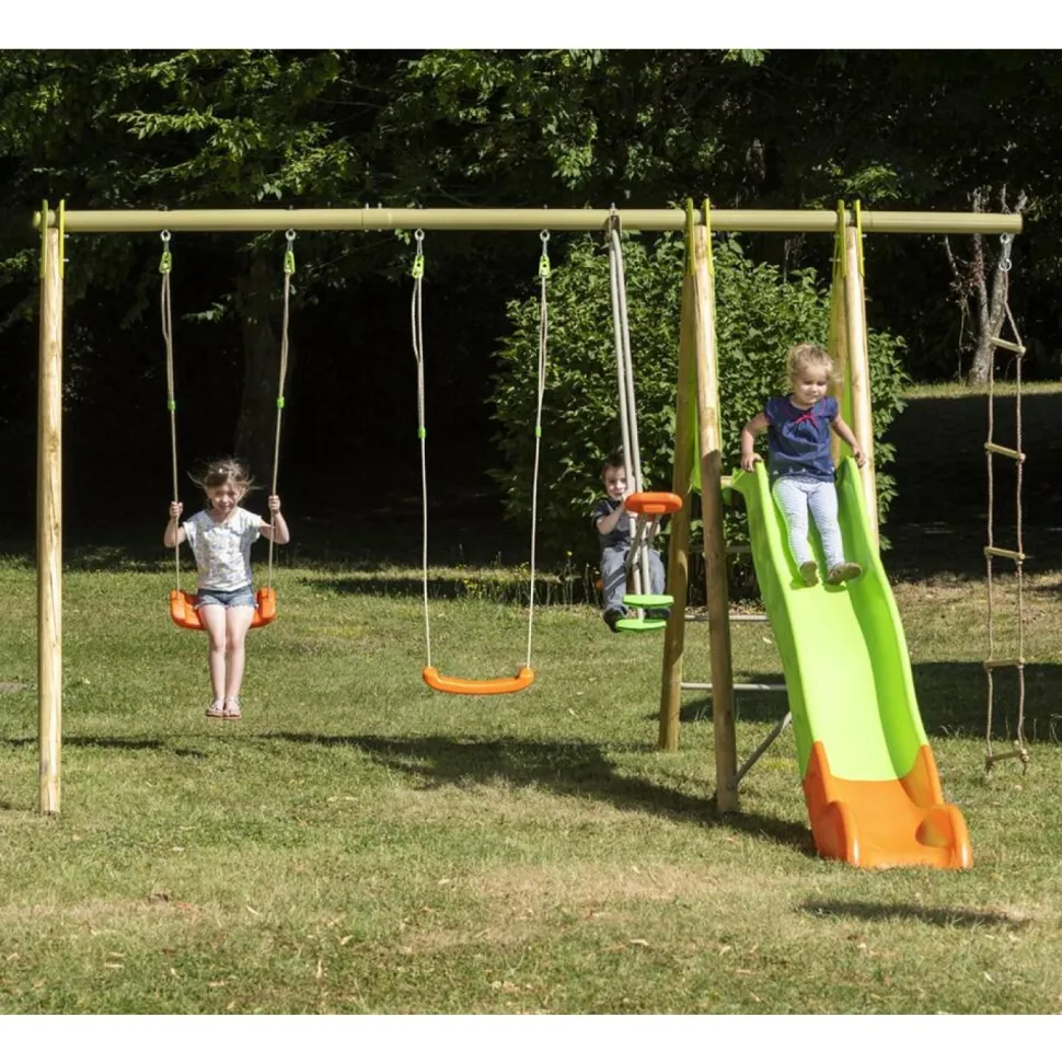 Portique bois métal 2,30 mètres avec toboggan