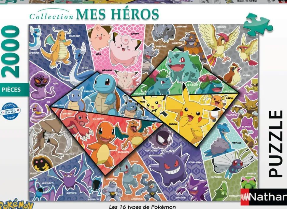 Puzzle 2000 pièces Les 16 types de Pokémon - Collection Mes Héros Nathan