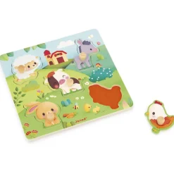 Puzzle tactile en bois 5 pièces - thème animaux de la ferme