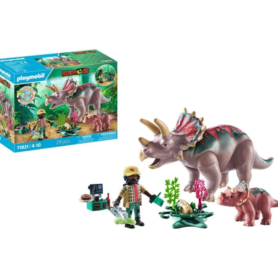 Tricératops avec bébé et explorateur Playmobil Dinos 71821