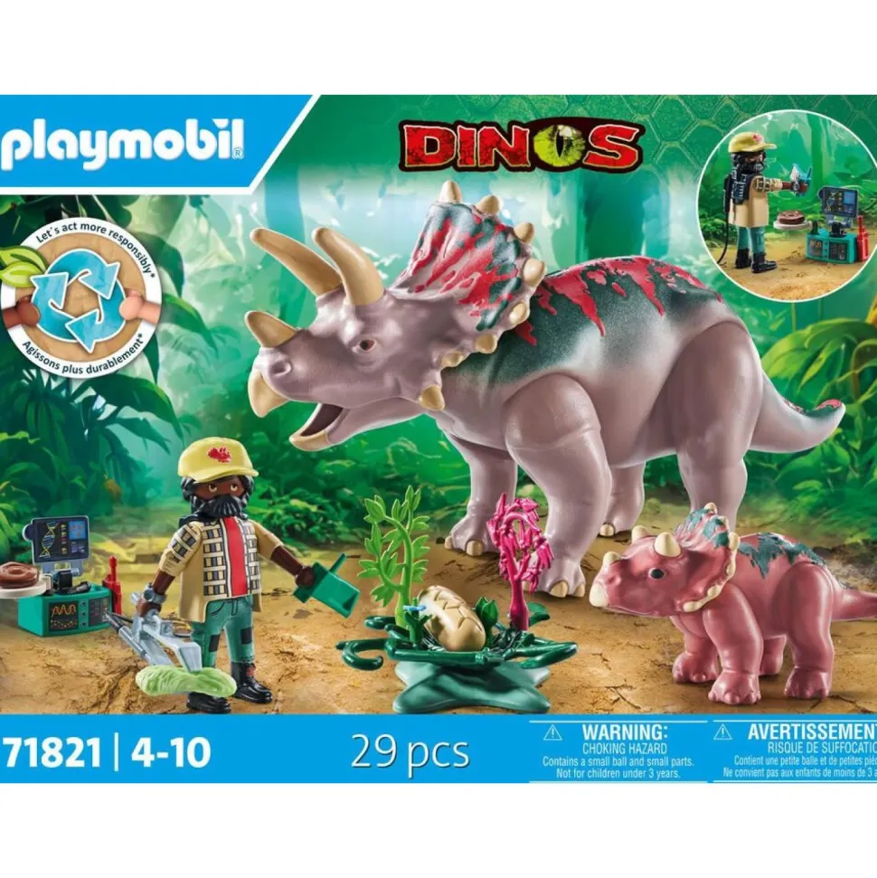 Tricératops avec bébé et explorateur Playmobil Dinos 71821