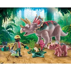 Tricératops avec bébé et explorateur Playmobil Dinos 71821