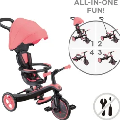 Tricycle explorer V2 - 4 en 1 rose corail